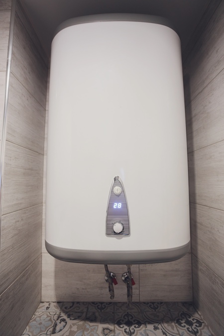 Wall-mounted tankless water heater installed in a Ventura, CA home